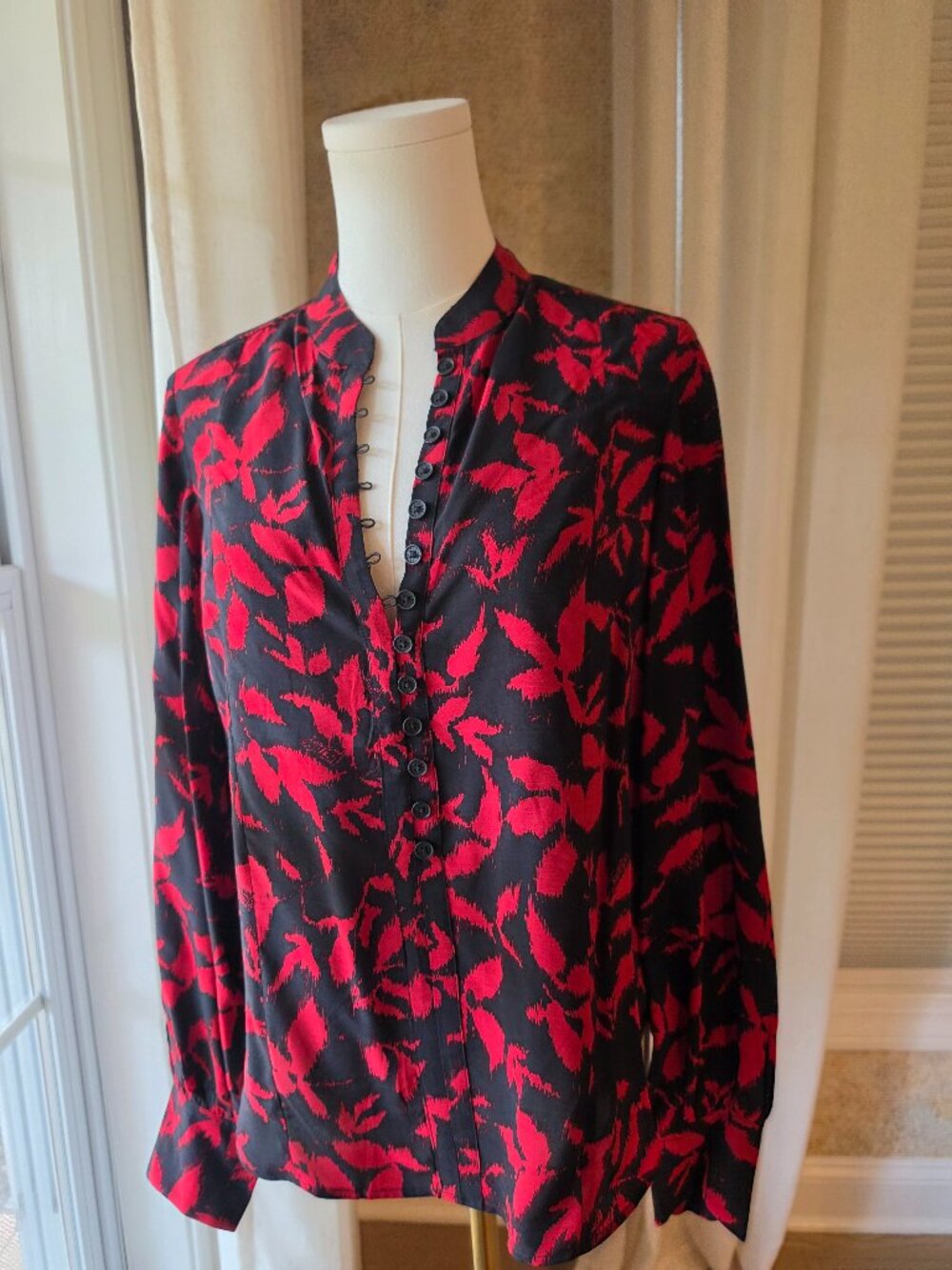 Zadig & Voltaire Twina Abstract-Print Button-Up Shirt Navy and vivid red XS NWT